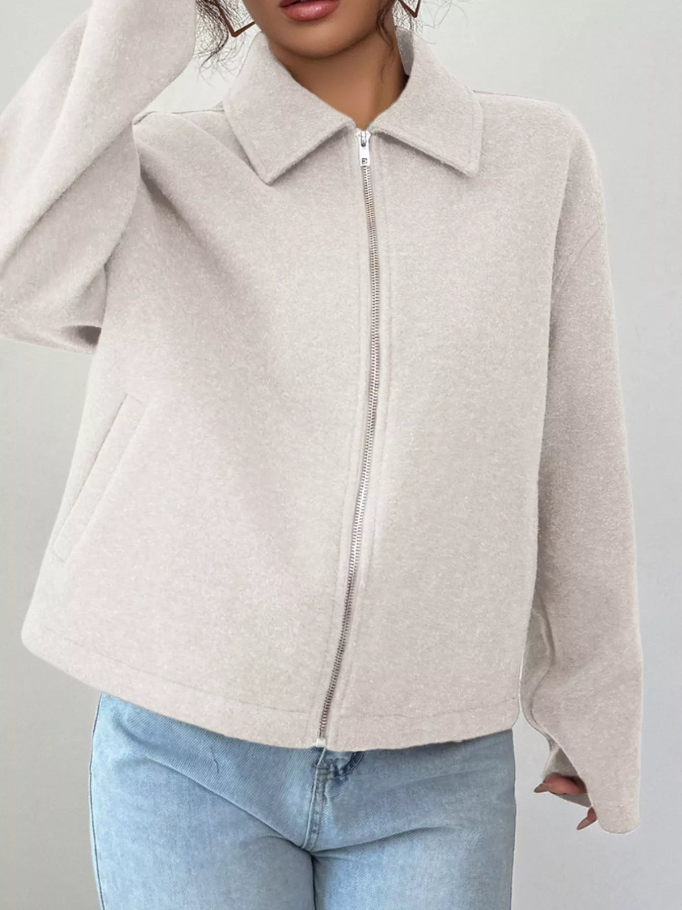 Casual Zip-Up Long Sleeve Jacket Trendsi