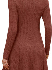 Ribbed Knit Long Sleeve A-Line Dress Trendsi
