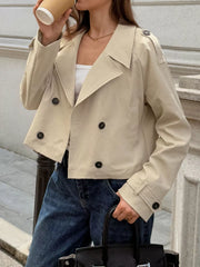 Cropped Double-Breasted Raglan Sleeve Jacket Trendsi