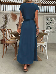 Round Neck Short Sleeve Top and Skirt Set OutfitFlow