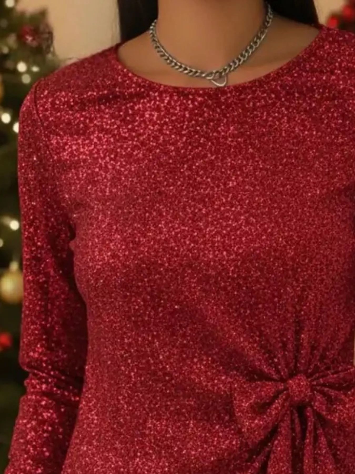 Full Size Sequin Bow-Knot Long Sleeve Top Plus Size OutfitFlow