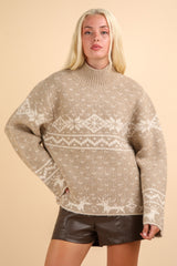 VERY J Christmas Element Mock Neck Long Sleeve Sweater