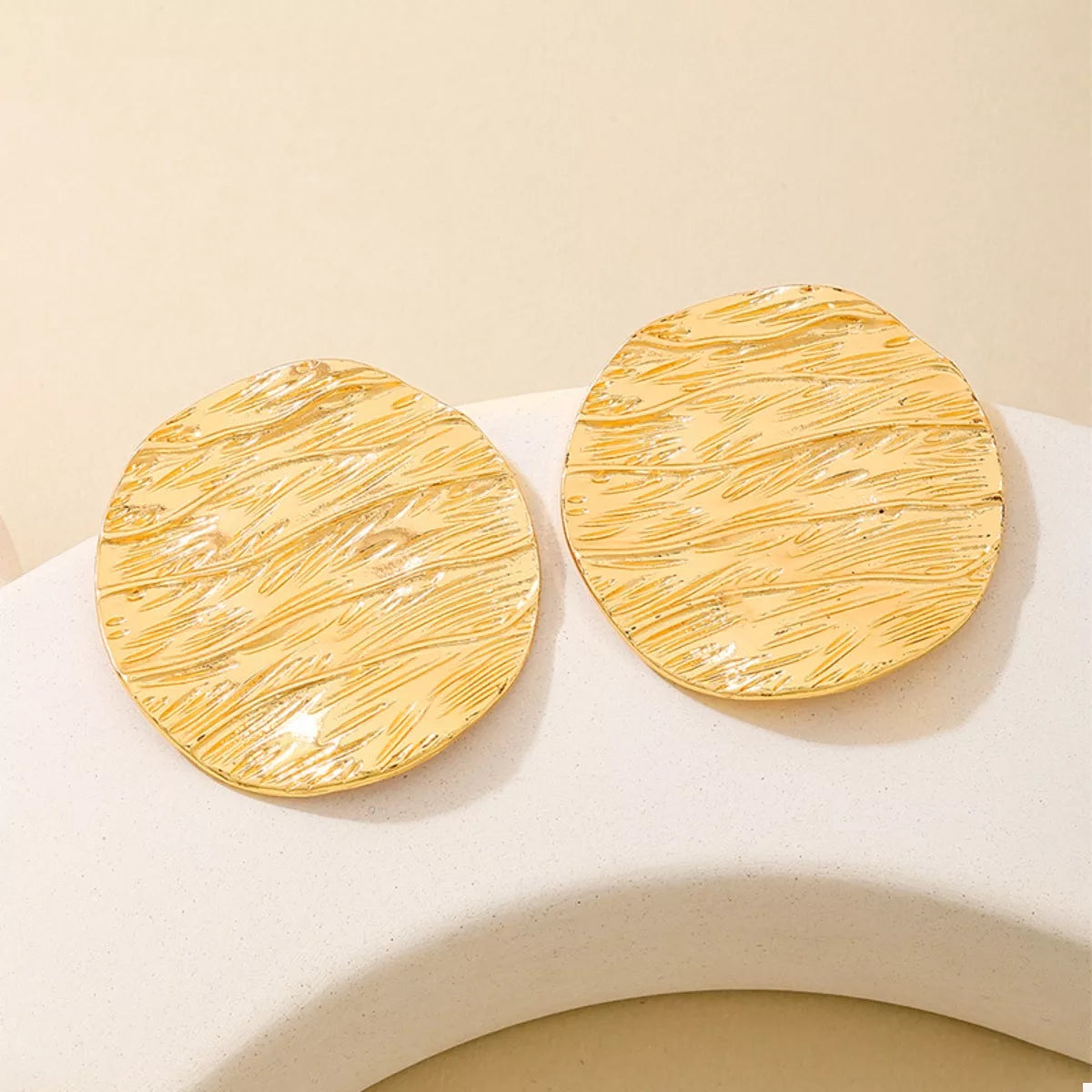 18K Gold-Plated Gold Textured Disc Statement Earrings OutfitFlow