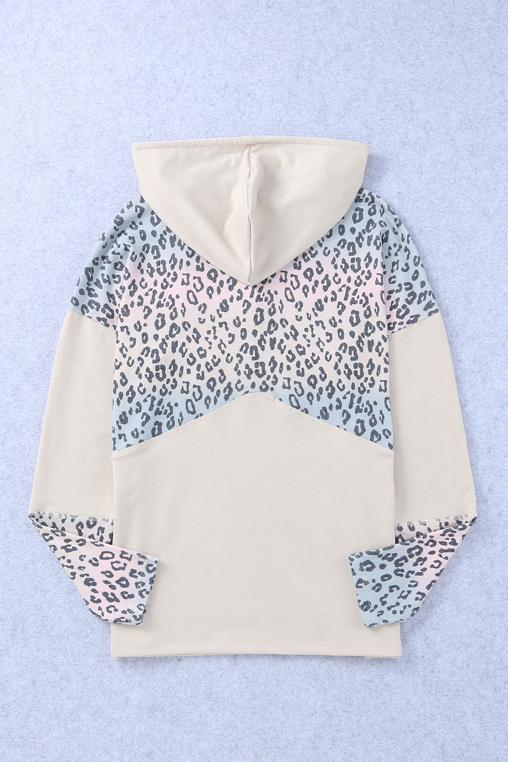 Outfit Flow - Leopard Color Block Buttoned Drawstring Detail Hoodie