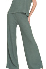 Zenana Rolled Sleeve Top and Pants Sweater Set OutfitFlow