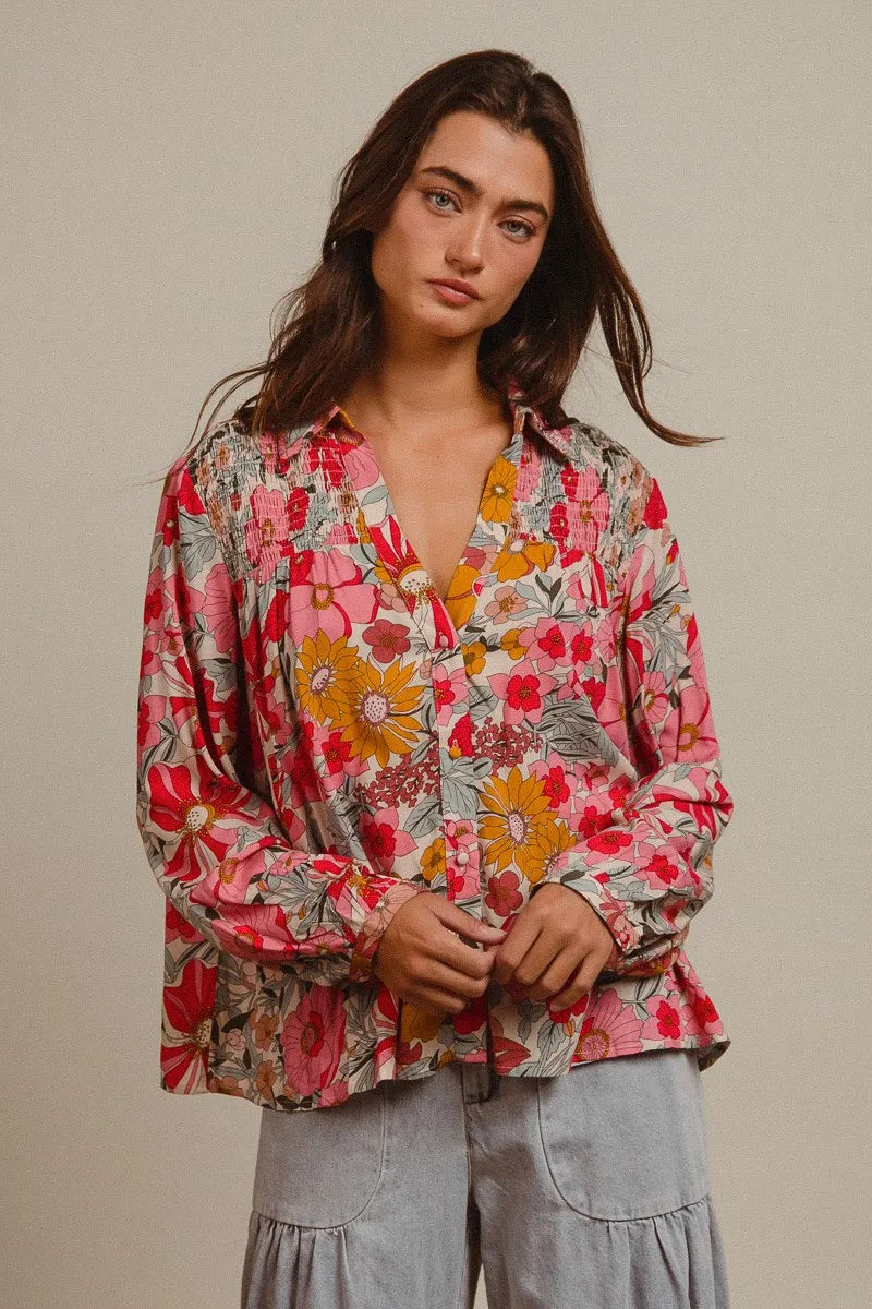 BiBi Woven Floral Printed Shirt Top OutfitFlow