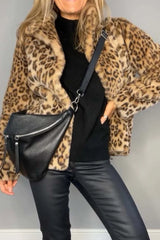 Outfit Flow - Full Size Leopard Furry Collared Neck Long Sleeve Coat