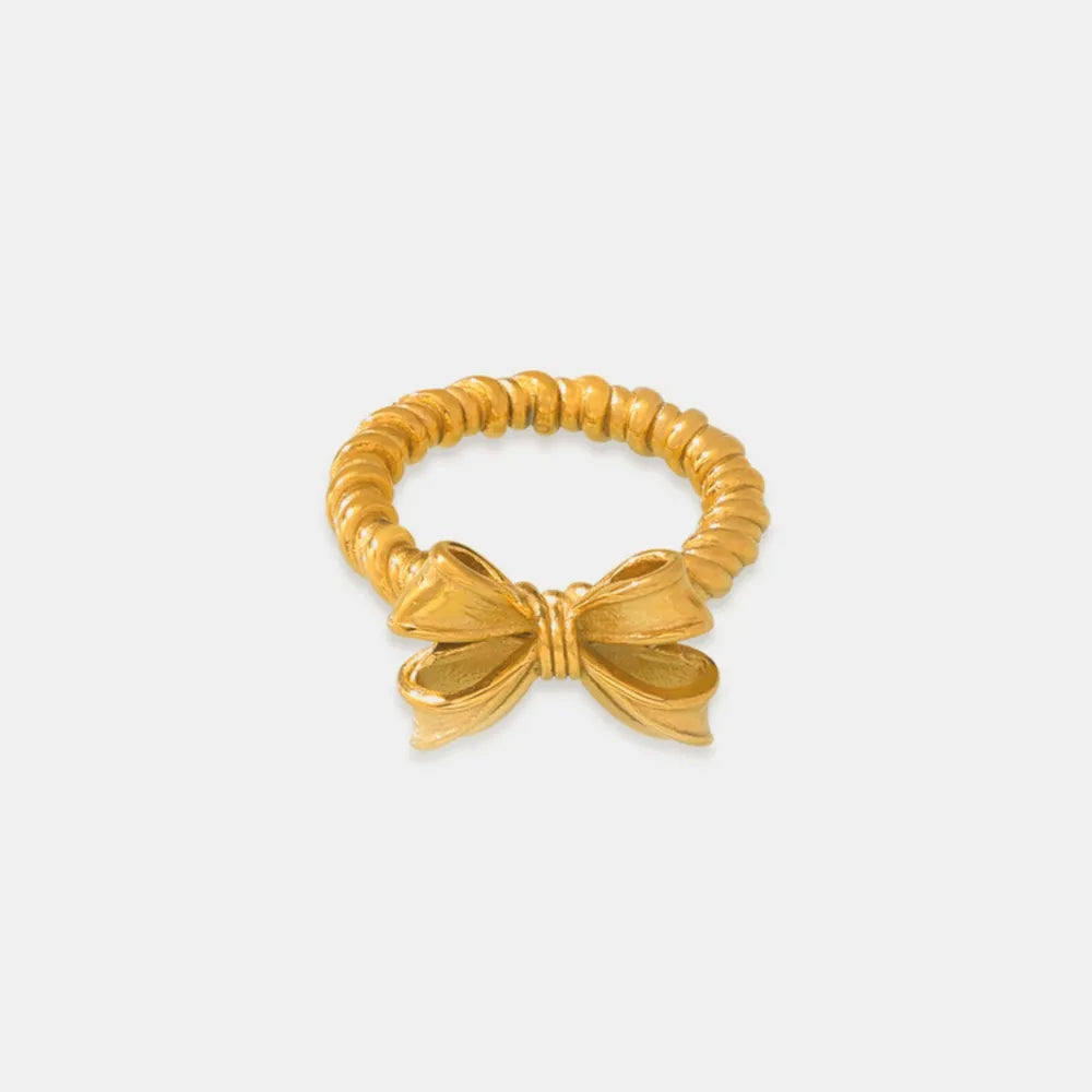Twisted Titanium Steel Bow Ring Gold OutfitFlow