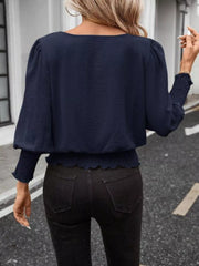 Smocked Waist Round Neck Blouse Trendsi