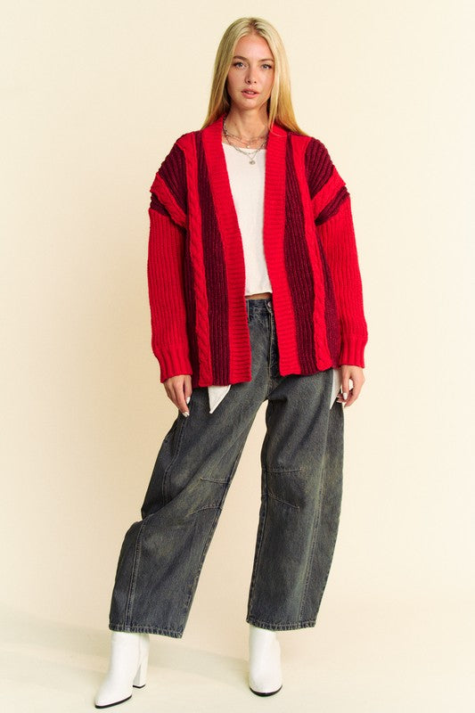 Outfit Flow - Davi & Dani Cable-Knit Color Block Open Front Cardigan