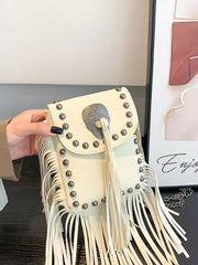 Fringe Rivet Decor Crossbody Bag OutfitFlow