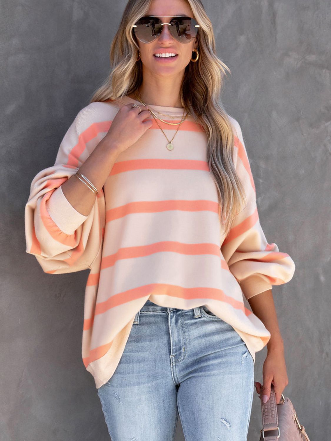 Outfit Flow - Striped Round Neck Long Sleeve Sweatshirt