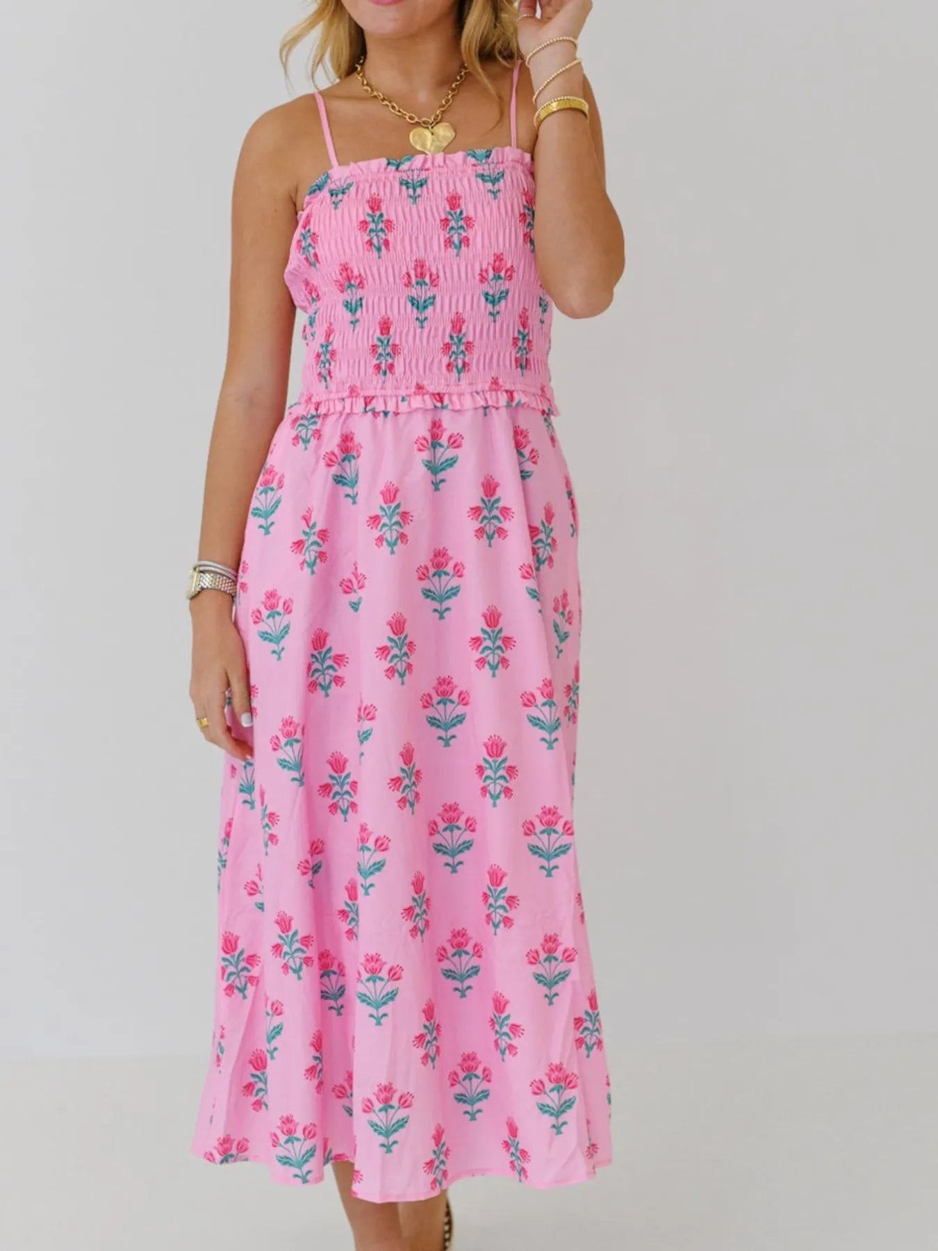 Floral Smocked Midi Cami Dress OutfitFlow