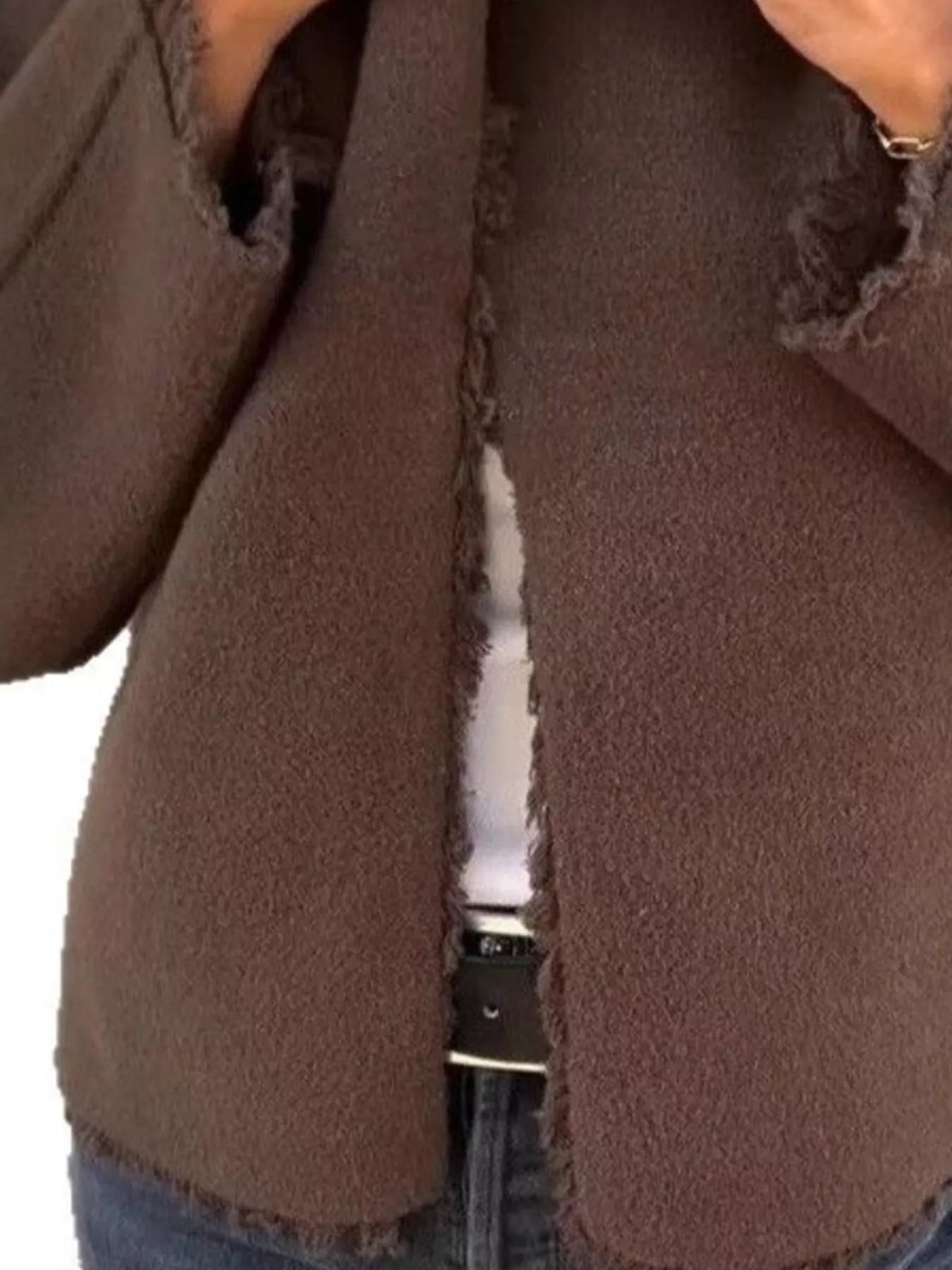 Full Size One Button Frayed Edge Cardigan Plus Size OutfitFlow