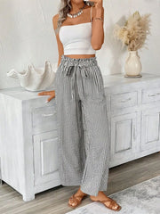 Full Size Striped Wide Leg Paper Bag Pants Plus Size OutfitFlow