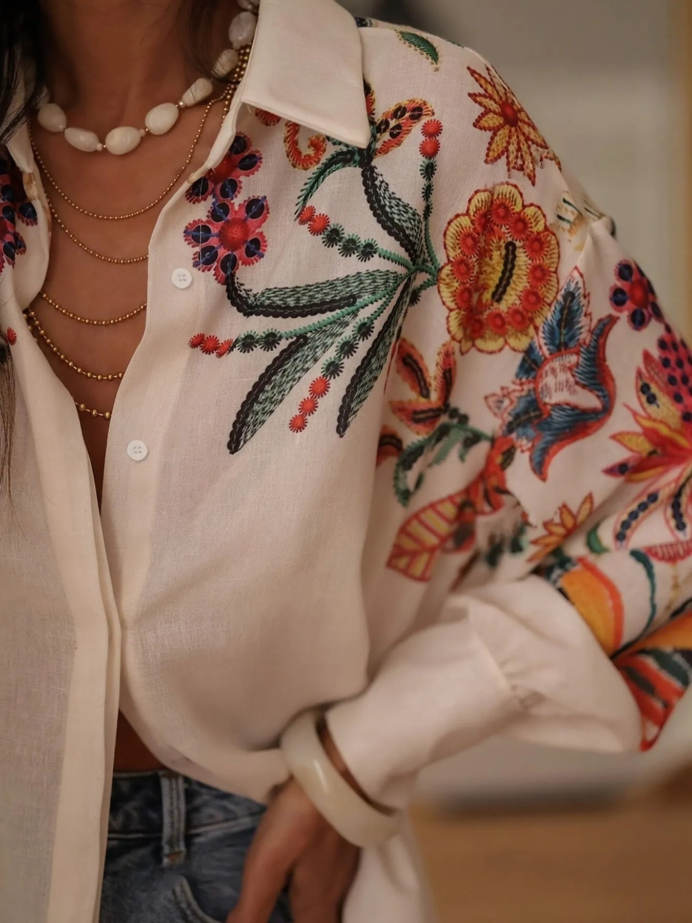 Floral Button Up Long Sleeve Shirt OutfitFlow