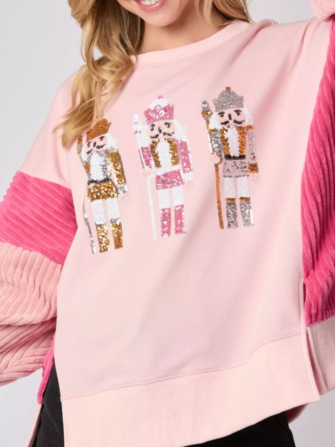 Nutcracker Long Sleeve Sweatshirt with Side Slit OutfitFlow