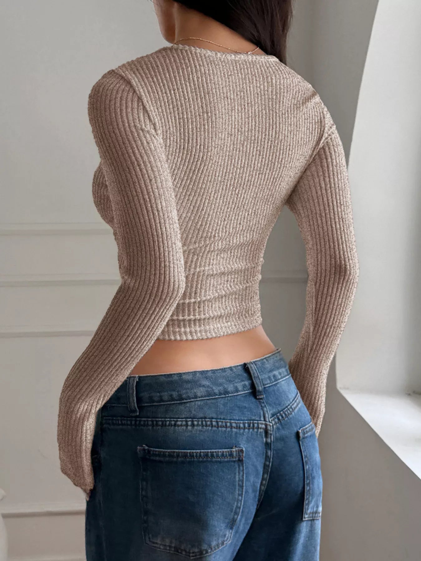 Ribbed Long Sleeve Crop T-Shirt OutfitFlow