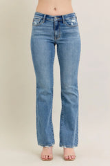Judy Blue Full Size Mid Rise Wash Destroy Hem Bootcut Jeans Plus Size OutfitFlow