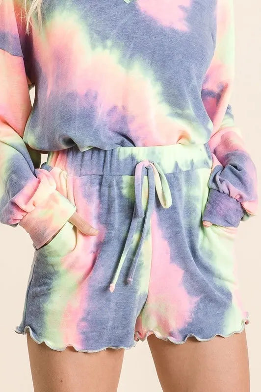 BiBi Tie Dye French Terry Shorts and Curly Edge OutfitFlow