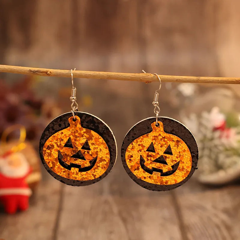 PU Leather Pumpkin Earrings OutfitFlow