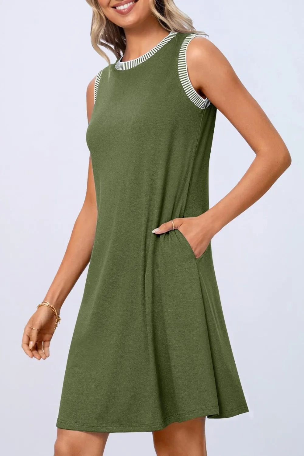 Round Neck Sleeveless Mini Tank Dress OutfitFlow
