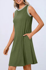 Round Neck Sleeveless Mini Tank Dress OutfitFlow