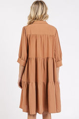 Mittoshop Button Detail Collared Neck Tiered Shirt Dress OutfitFlow