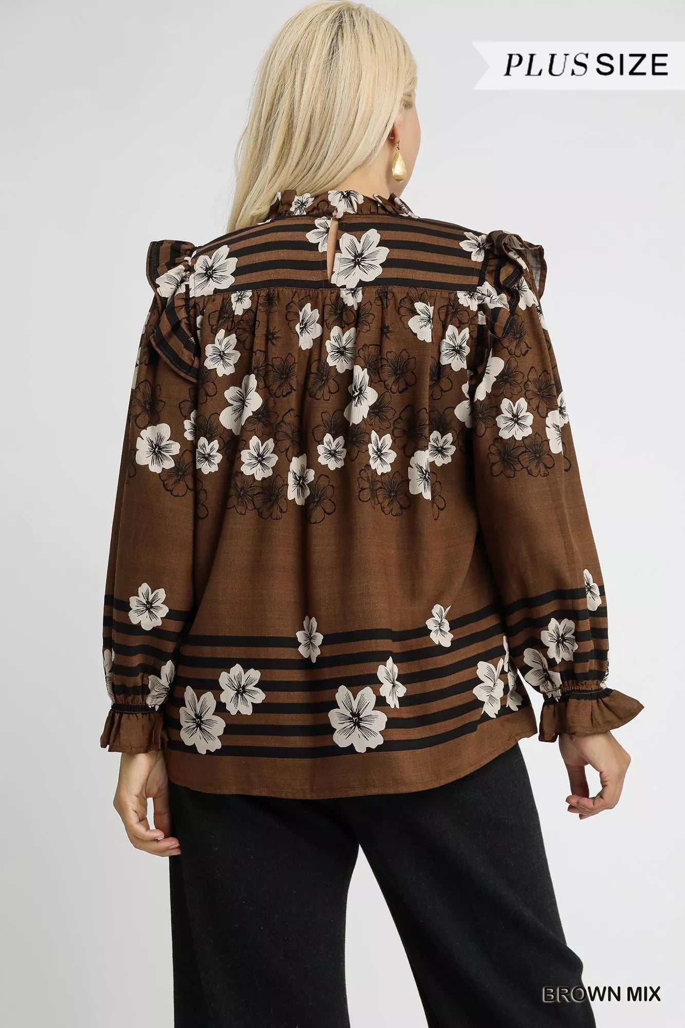 Umgee Full Size Mix Floral Smocked Ruffle Blouse Plus Size Trendsi