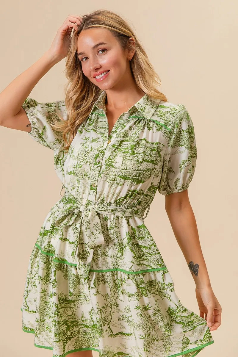 BiBi Woven Printed Tiered Dress OutfitFlow