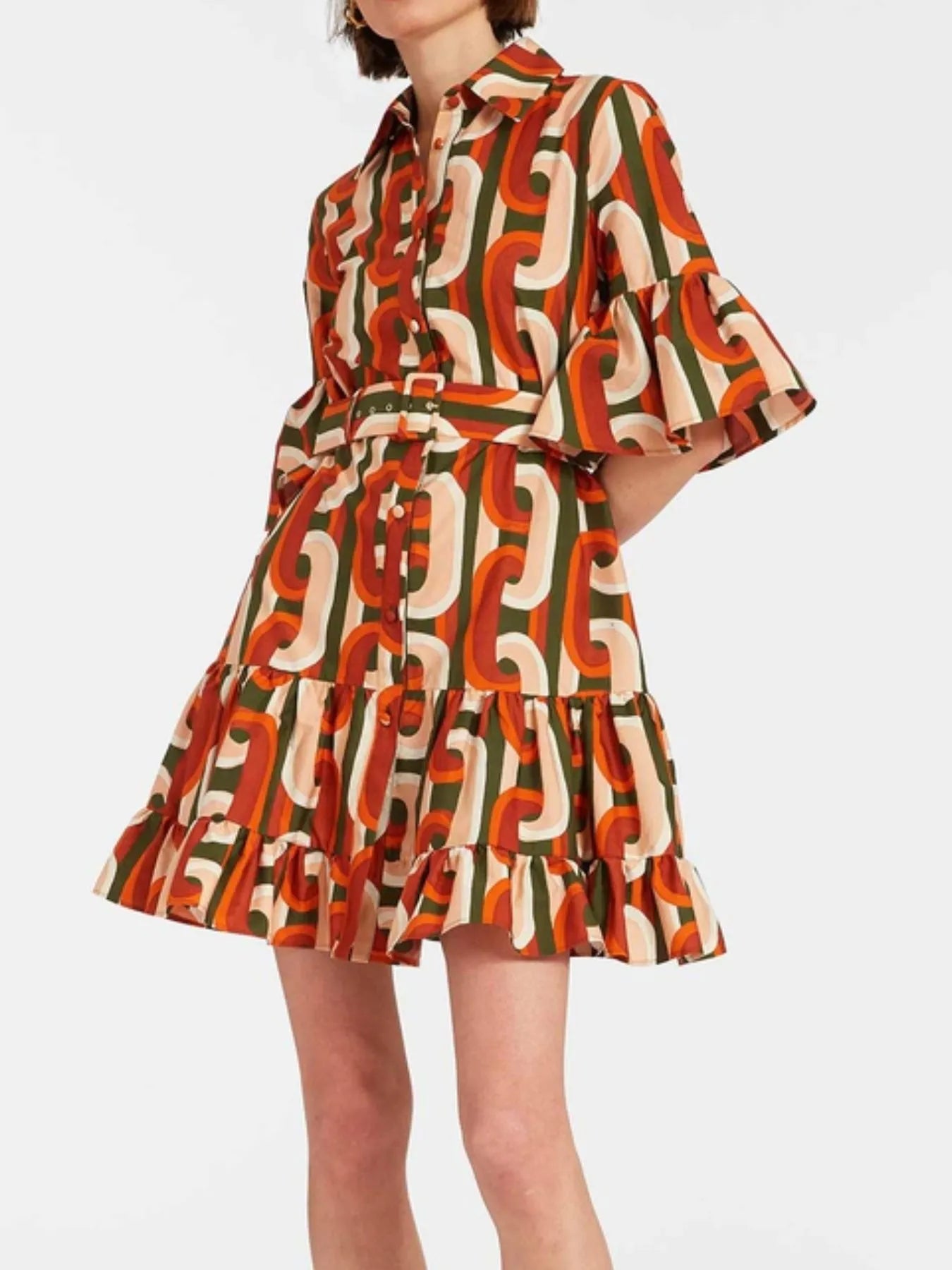Floral Print Ruffle Sleeve Mini Dress OutfitFlow
