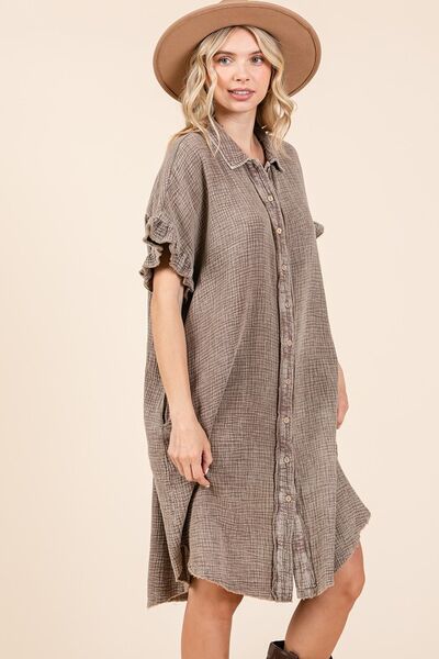 Mittoshop Mineral Wash Cotton Gauze Mini Shirt Dress OutfitFlow