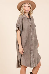 Mittoshop Mineral Wash Cotton Gauze Mini Shirt Dress OutfitFlow