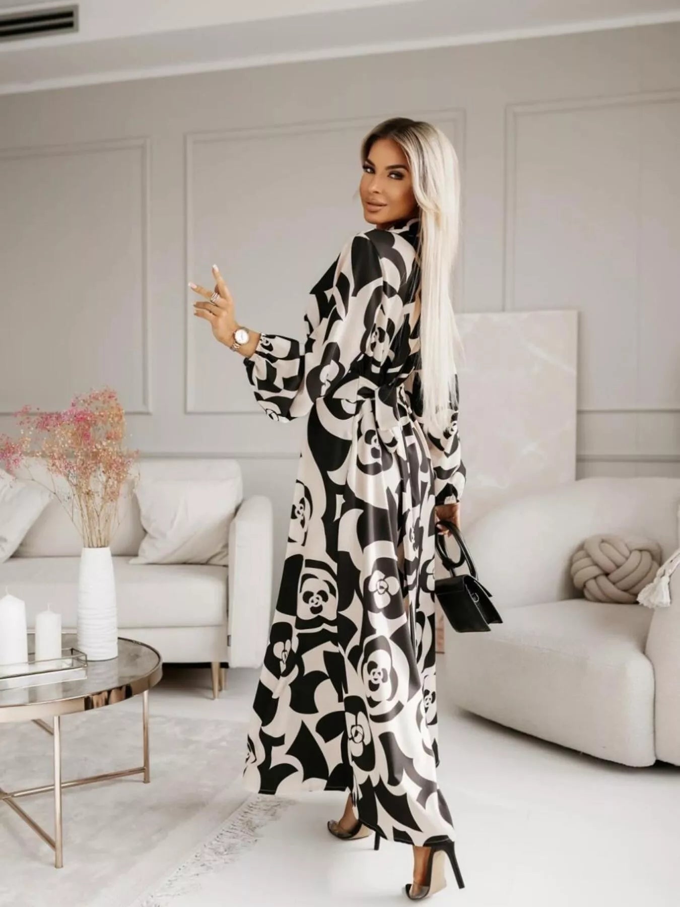 Printed Button Front Maxi Shirt Dress OutfitFlow
