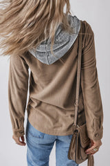 Drawstring Button Up Long Sleeve Hooded Jacket OutfitFlow
