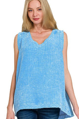 Zenana Double Gauze Raw Edge Acid Washed Tank DEEP SKY OutfitFlow