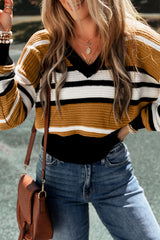 Outfit Flow - Contrast Stripes V Neck Long Sleeve Sweater