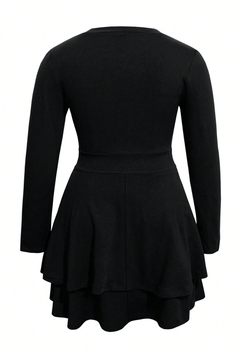 Plus Size Layered V-Neck Long Sleeve Mini Dress OutfitFlow