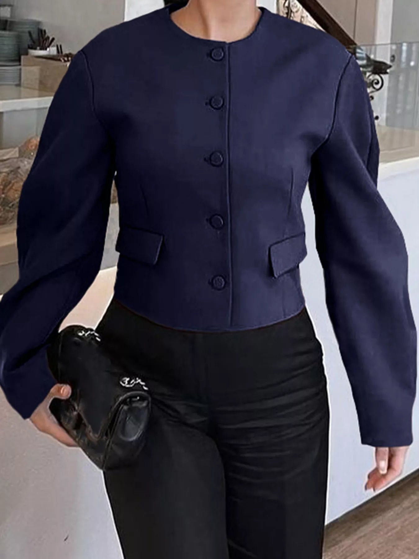 Button Up Long Sleeve Jacket OutfitFlow