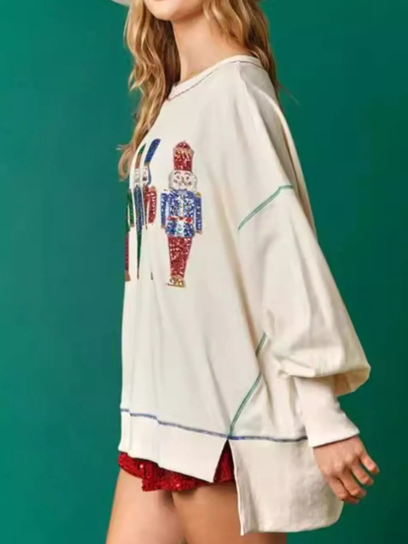 Christmas Nutcracker Sequin Round Neck Sweatshirt OutfitFlow