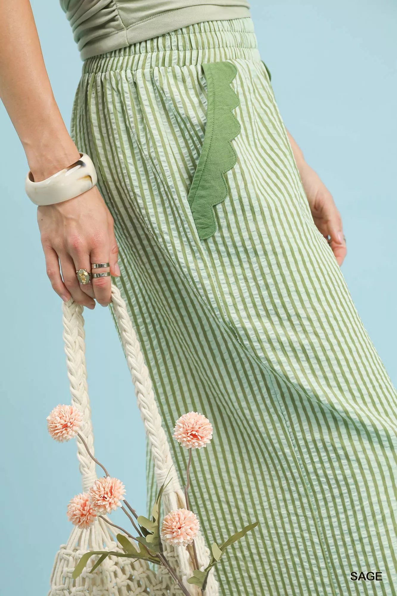 Umgee Stripe Scallop Hem Wide Leg Pants OutfitFlow