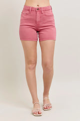Judy Blue Pink Back Pkt Embroidery Shorts OutfitFlow