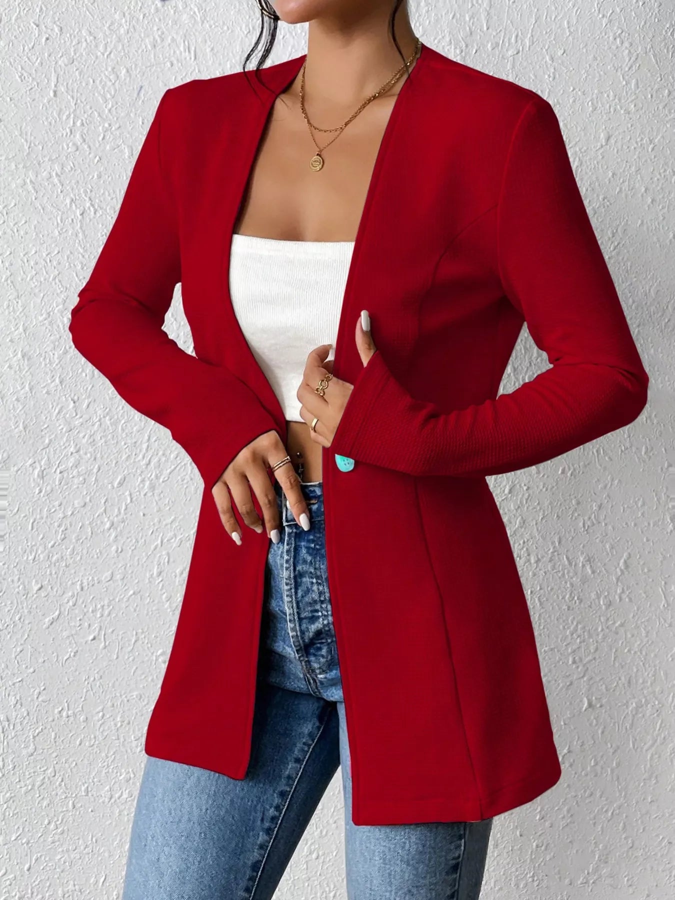 One Button Long Sleeve Blazer OutfitFlow