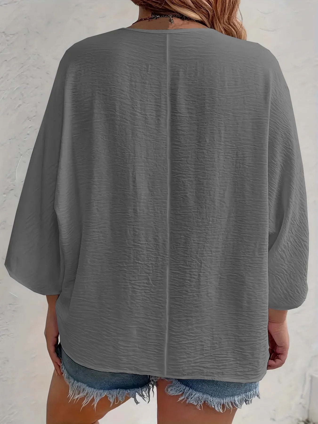 Full Size Casual V-Neck Button Down Relaxed Fit Blouse Plus Size OutfitFlow