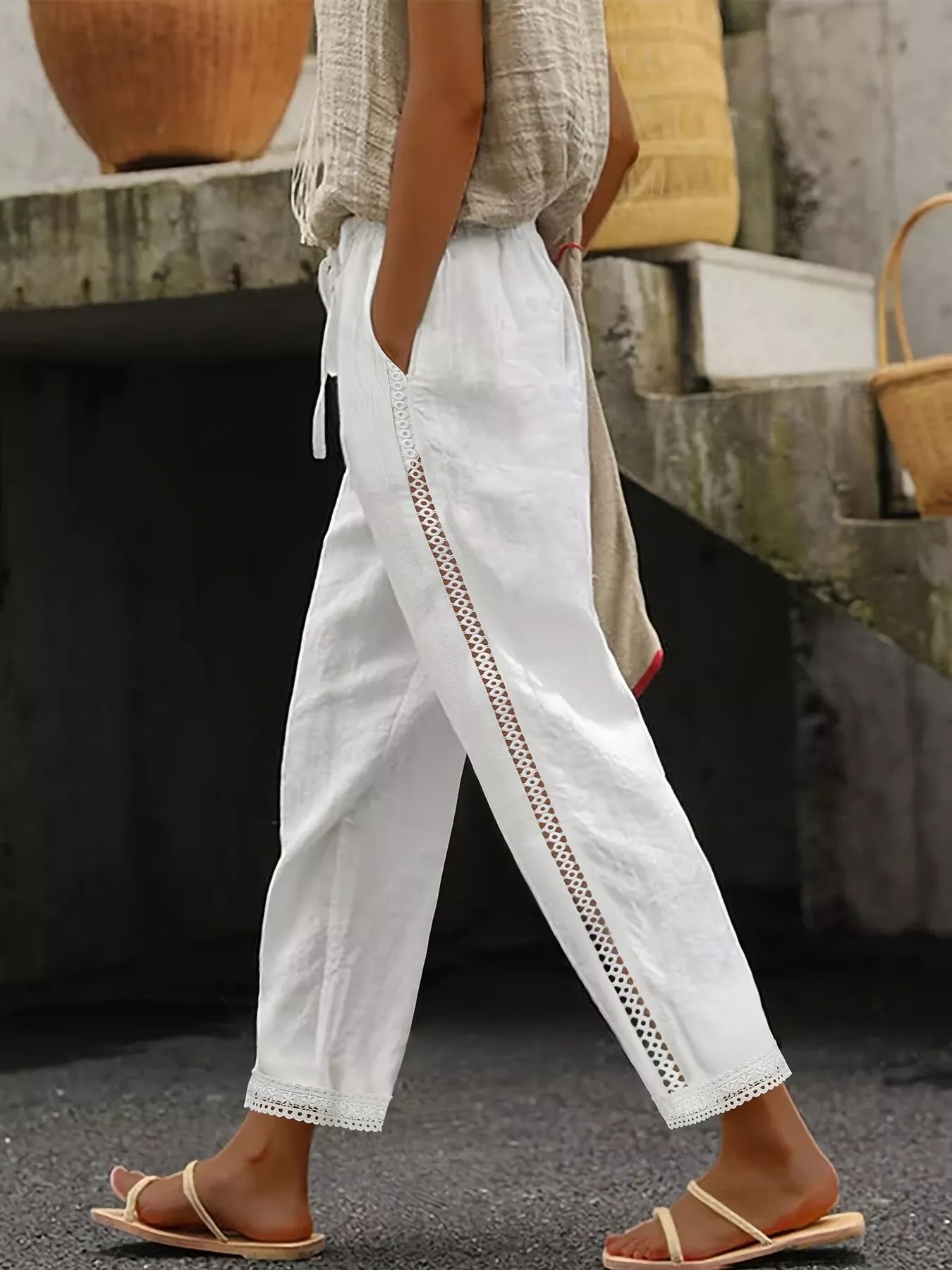 Wide Leg Cropped Pants White OutfitFlow