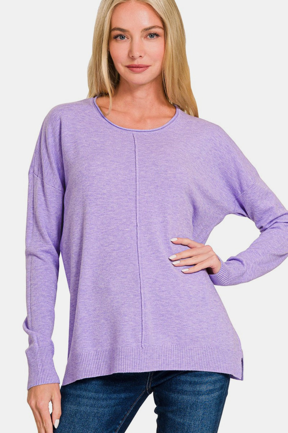 Zenana Front Seam Round Neck Sweater