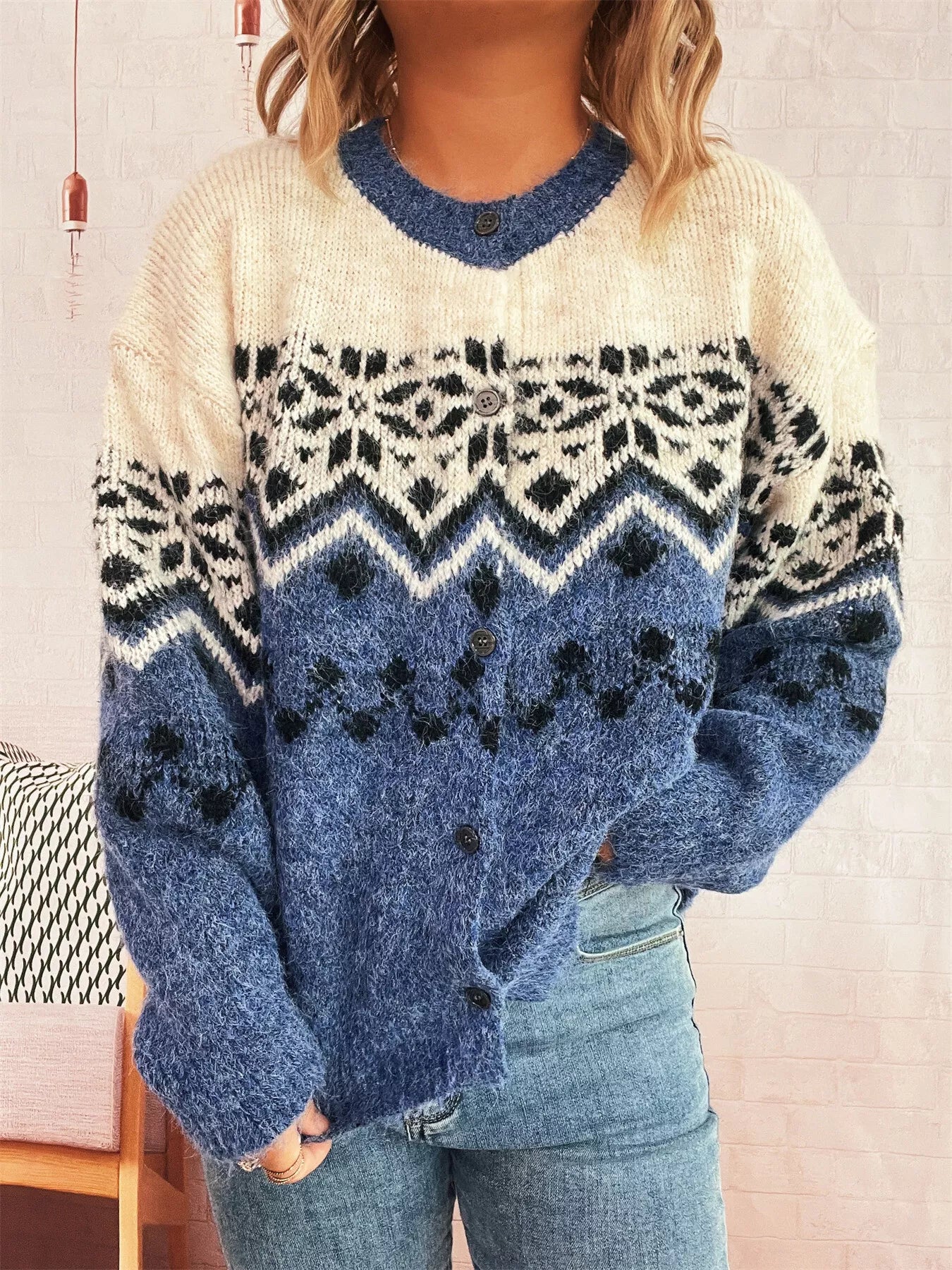 Christmas Button Up Drop Shoulder Cardigan OutfitFlow
