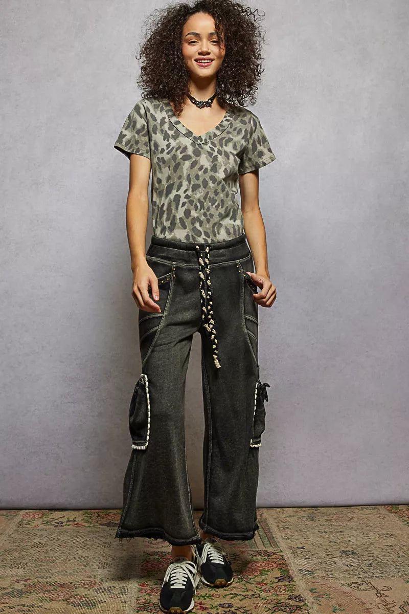 POL Printed V-Neck Short Sleeve T-Shirt OutfitFlow
