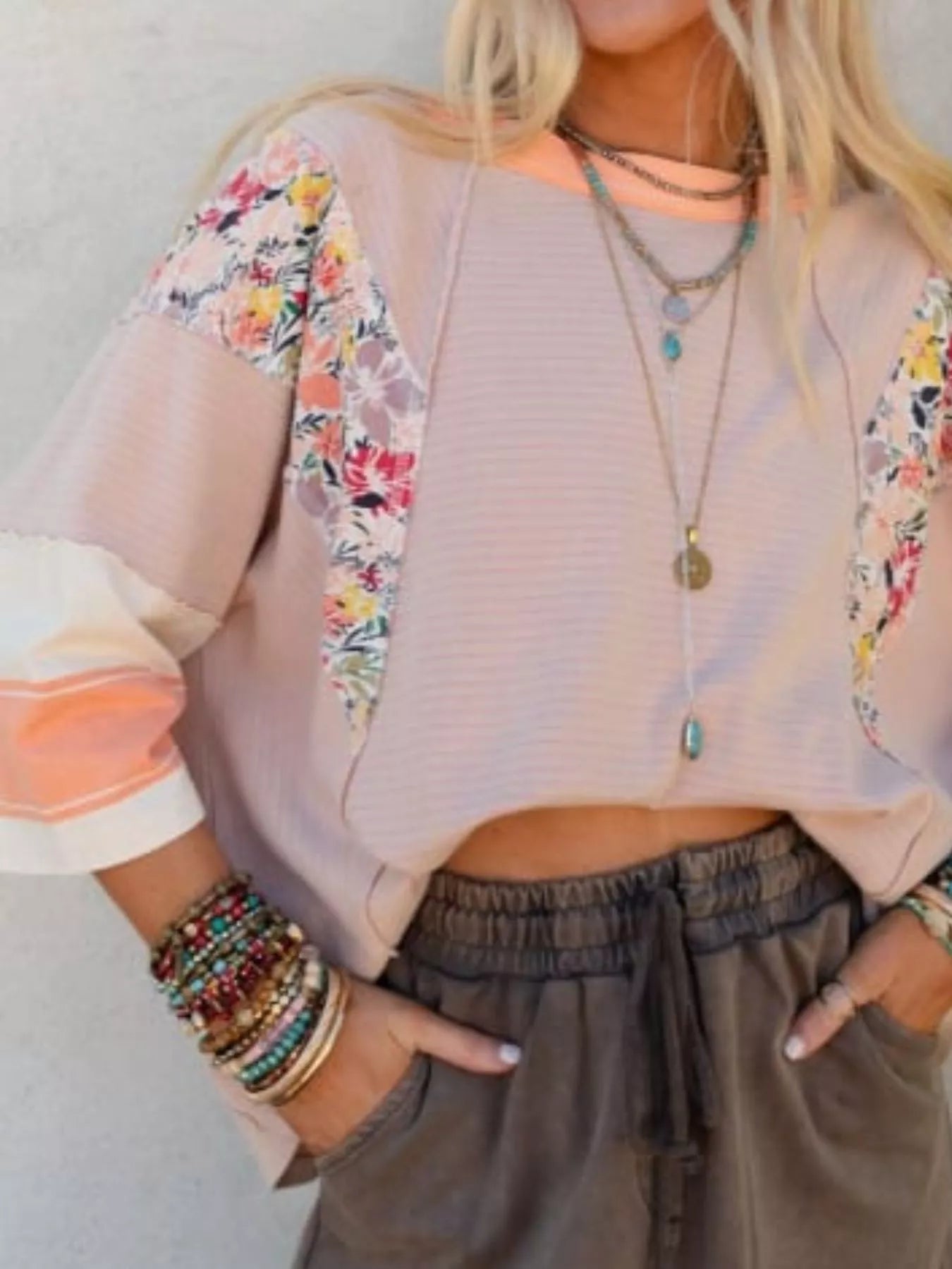 Striped Floral Long Sleeve T-Shirt OutfitFlow