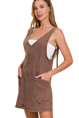 Zenana Washed Adjustable Strap Denim Overall Dress MAHOGANY OutfitFlow
